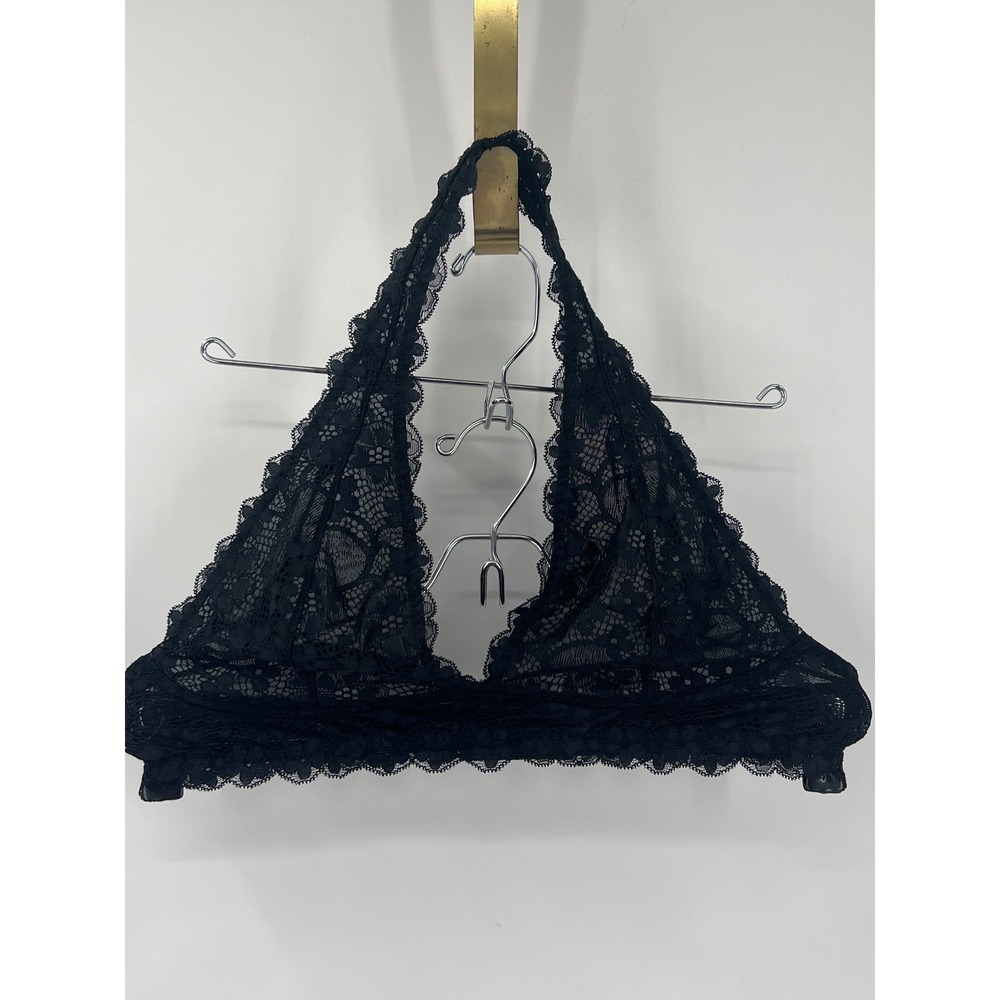 Intimately Free People Galloon Lace Halter Bralette Black OB590926 Womens Medium